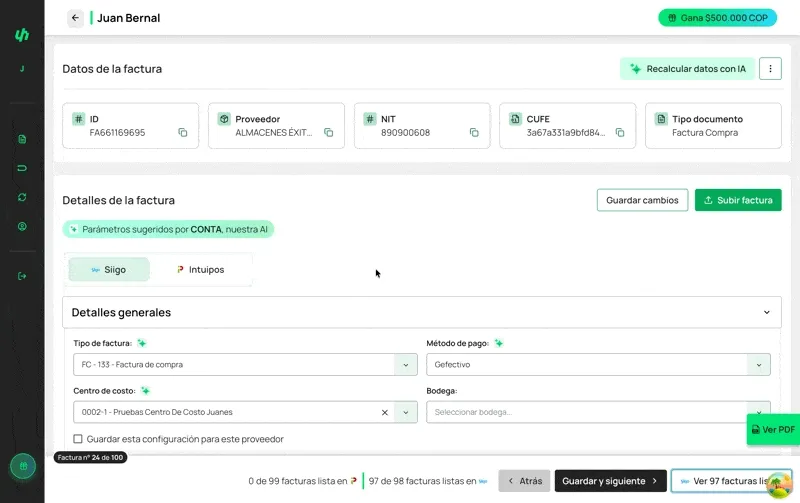 GIF — Paso 4: Subir a Siigo